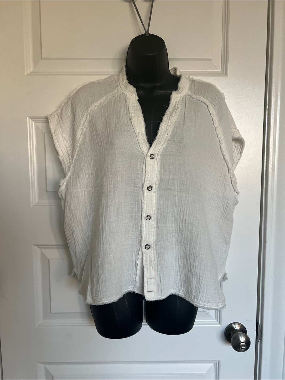 We The Free Ivory Gauze Button-Front Boxy Top
